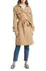 BCBG Gun Flap Double Breasted Belted Trench Coat Tan Camel NWT $398 Sz M Woman