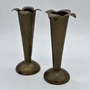 New ListingVintage Metal Vase Hammered Bronze Brass Tulip Ruffled Vases Set Of Two