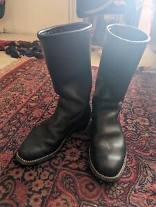 Wesco Boots 7.5D #430 Vibram Sole Black Leather Pull On Boss Boots Lined