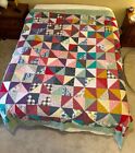 New ListingVintage 50’s Quilt Queen Hand Quilted Pieced Cotton Crazy Patchwork Tied 88 x 90