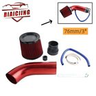 Red Car Cold Air Intake Filter Induction Kit Pipe Power Flow Hose System & 76mm