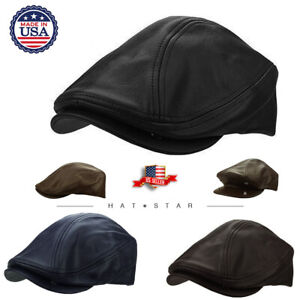 [Made In USA] 100% Genuine Leather upper top Ascot Newsboy Ivy Hat Cap