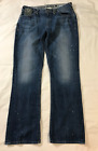 Guess Jeans Mens 33 Blue Denim Falcon Slim Boot Studded Paint Stains Stitched