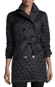 Burberry Brit Womens Goldsmeade Lightweight Quilted Trench Coat Sz XL Black