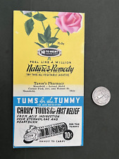 1940s TUMS ADVERTISING 2-SIDED CARD + 2 COUPONS ! MANSFIELD OH TAWSE PHARMACY !!