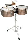 Toca ProLine Hammered Black Copper Timbales Drums Set w/ Stand 14