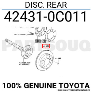 424310C011 Genuine Toyota DISC, REAR 42431-0C011