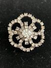 Vintage Star Signed Silver Rhinestone Flower Brooch Pin Made In Austria