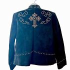 SCULLY Studded Embroidery Suede Cross Western Cowgirl Boho Zipper Jacket Size L
