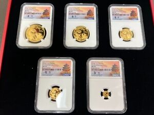 2021 (Y) China 5 Coin Gold Panda Set NGC MS 70 First Releases Fang Signed