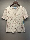 CeCe Womens Blouse Size XS White With Pink Flowers Button-Up NWT