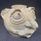 2006 Signed Glazed Ugly Face Folk Art Pottery Vase Jar