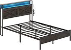 Full /Queen Size Bed Frame Bed with Charging Station Upholstered Headboard