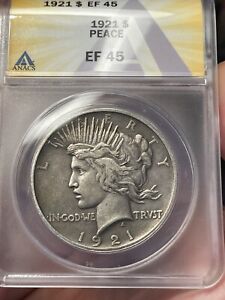 1921 $1 Peace Dollar High Relief ANACS EF45 Key Date Solid Original Coin 🥈☮️🪙