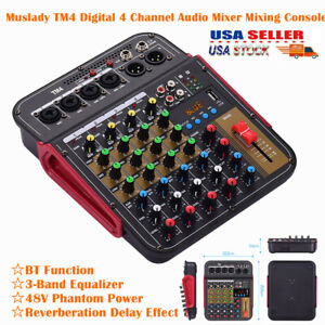 4 Channels Audio Mixer Bluetooth USB DJ Sound Mixing Console Amplifier Studio