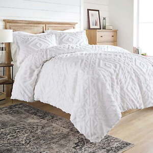 New ListingBetter Homes & Gardens 3 Piece White Chenille Duvet Cover Set  King  Bedding