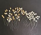 Vtg Corsage Pins Craft Assemblage Faux Pearl Teardrop Round White Gold 3” Lot 60