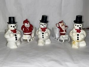 LOT-5 Vintage Plastic Snowmen & Santa on Sleigh Candy Containers