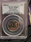 PCGS 2004 D EXTRA LEAF LOW 25C WISCONSIN MS 62