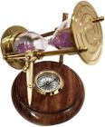 Brass Sand Timer Wood Base with Compass Nautical, Hanging Sand Clock 2 minutes