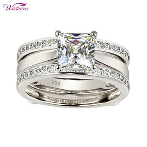 Wuziwen Engagement & Wedding Ring Sets for Women Ring Enhancers Set 925 Silver