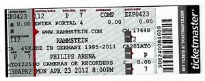 Rammstein 4/23/12 Atlanta GA Philips Arena Rare Concert Ticket!