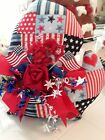 New ListingPATRIOTIC QUILT RED ROSES MED MICHIGAN STATE SHAPE ACCENT PILLOW REMOVABLE BOW