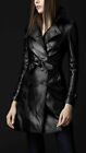 New Women Black Genuine Real Leather Ladies Trench Coat - BNWT
