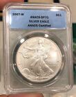 2007-W American Silver Eagle graded SP70 by ANACS Nice Coin Tough Grade