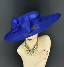 M23155 (Royal blue) Wide Brim Sinamay Fascinator hat for Kentucky Derby, Wedding