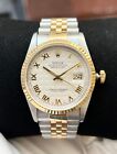 Rolex Datejust 16233G 36mm 18k Fluted Gold Steel Ivory Pyramid Roman Number Dial