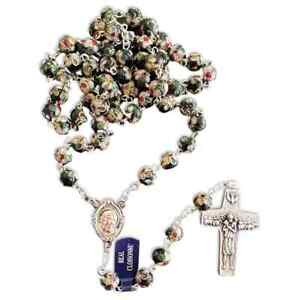 St. Padre Pio Black Rosary Blessed By Pope with Relic