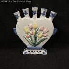 Delftware Vintage Tulip Vase Holland Heart Shaped 5 Spout