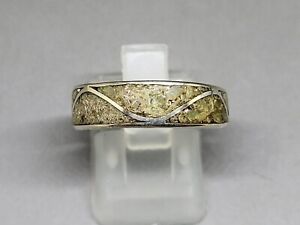 Womans Old Pawn Inlaid Brown Turquoise .925 Sterling Silver Band Ring Size 8