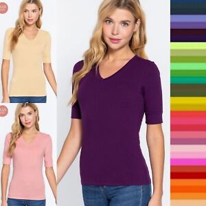 1XL 2XL 3XL Women's 3/4 Sleeve V-Neck T-shirt Soft Stretch Cotton Basic Tee Top