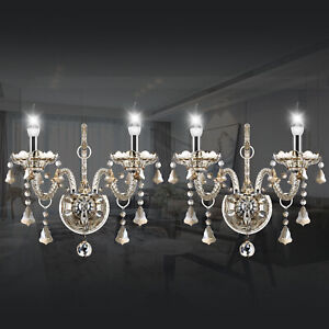 2Pack 2 Arms Wall Lamp Crystal Glass Light Chandelier Bedroom Cognac E12 Pair