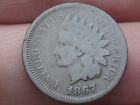 1867/67 Indian Head Cent Penny- Fine Details,  Snow 1, 1867/7 Rare Overdate