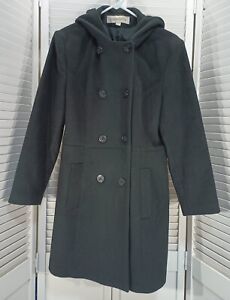 Liz Claiborne Outerwear Long Trench Coat 8 Medium Jacket Wool Lining Women Black