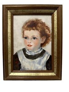 Small Vintage Painting On Tile of a Young Girl - Apres a Renoir - Lee Ramsey