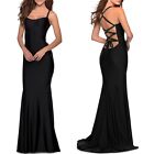 NEW LA FEMME Black LACE UP BACK Corset -Like SATIN JERSEY Prom Mermaid GOWN 0