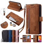 For iPhone 14 15 Pro Max 13 12 11 XS XR 87 Zipper Leather Wallet Stand Flip Case
