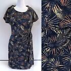 Exofficio Women's Faux Wrap Tie Waist Stretch Dress Blue Palm Leaf Print Size M
