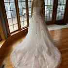 Mon Cheri Ivory Champagne Satin Detach Train Wedding Gown Bridal Dress Size 8