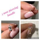 3 Nose piercing bundle studs butterfly pink silver stud butterflies jewelry