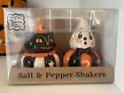 Johanna Parker Gus Ghost & Grinning Black Cat Salt Pepper Shakers Halloween New