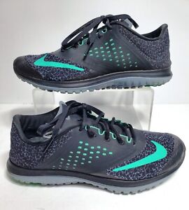 Nike Womens Sz 7.5 Lite Run 3 Running Shoes Black Green 704881-004 Mesh Lace Up