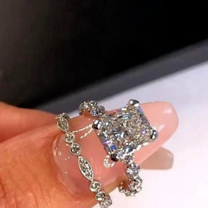 4.50Ct Lab Created Diamond Bridal Set Engagement Ring 14K White Gold Finish