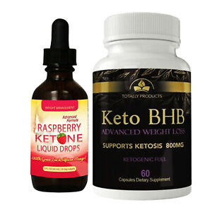 Raspberry Ketone Liquid Drops & Keto BHB Fat Burner Weight Loss Capsules Combo