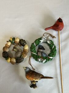 Set Of 4 Resin Bird Christmas Ornaments