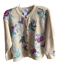 Women’s Vintage Jantzen Classics Cardigan Sweater Hand Embroidered XL